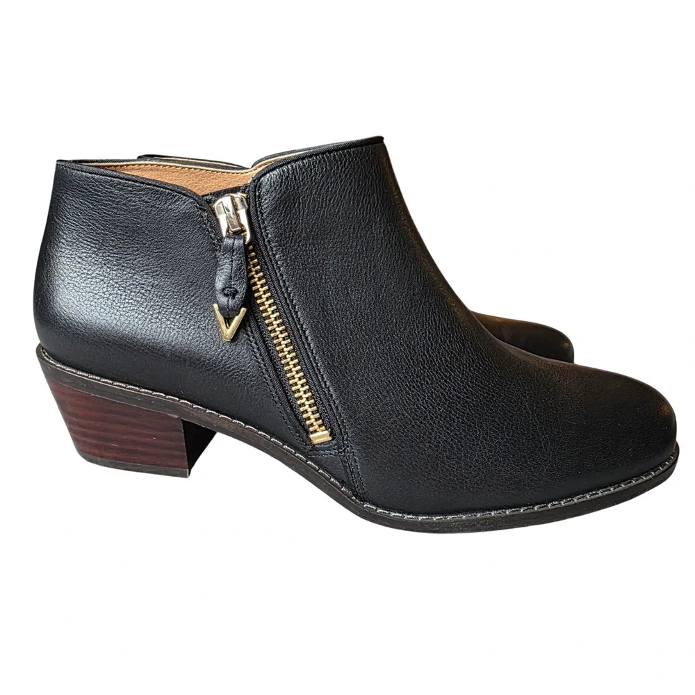 Vionic Jolene Comfort Ankle Booties Boots Black Leather Women Size 7.5